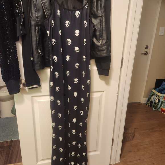 Pants - Women's Black Skull Print Jumpsuit
